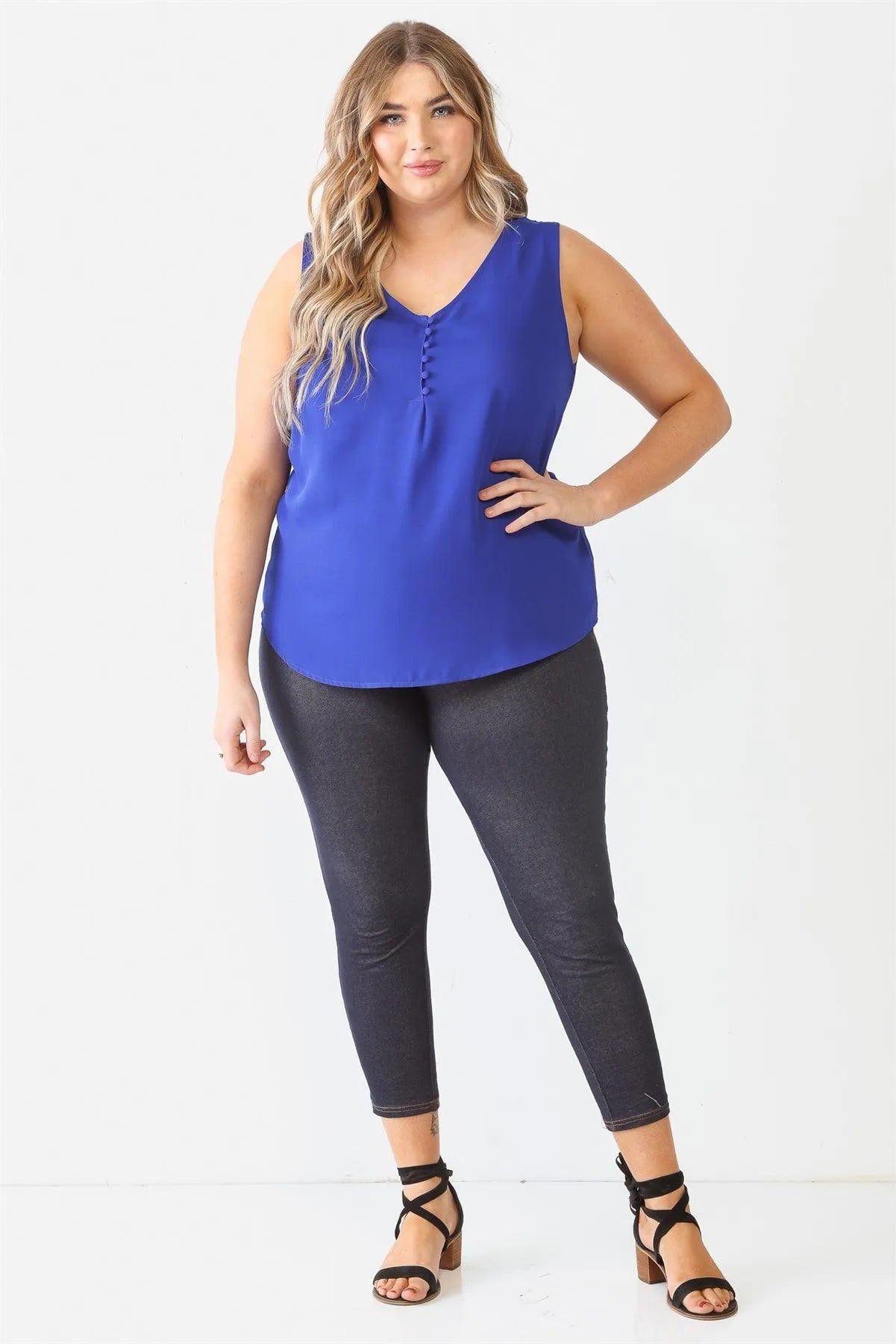 Junior Plus Royal Button Up Detail Sleeveless Top /2-1 - Tasha Apparel Wholesale