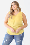 Junior Plus Yellow Button Up Detail Sleeveless Top /1-1-1 - Tasha Apparel Wholesale