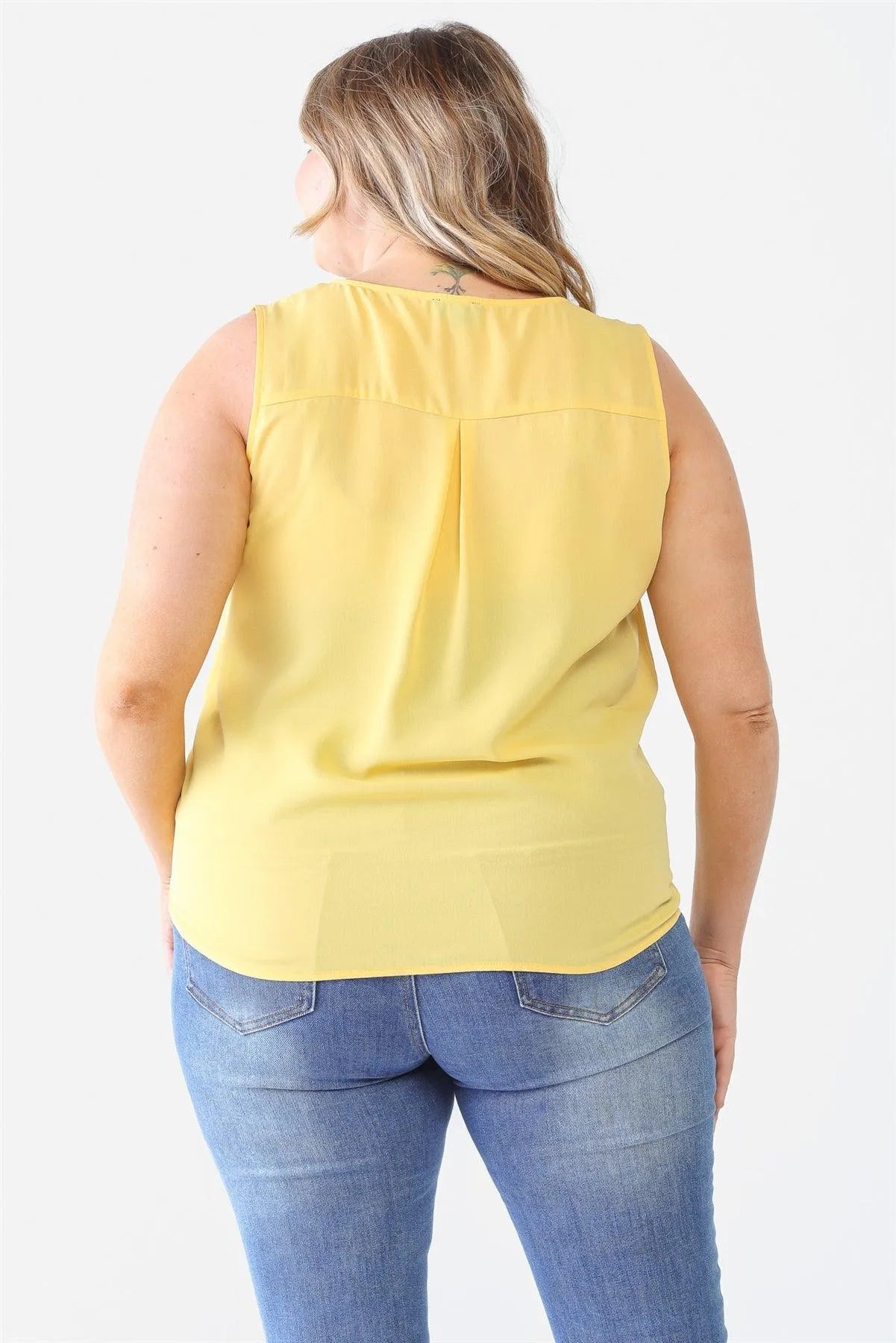 Junior Plus Yellow Button Up Detail Sleeveless Top /2-1-1 - Tasha Apparel Wholesale