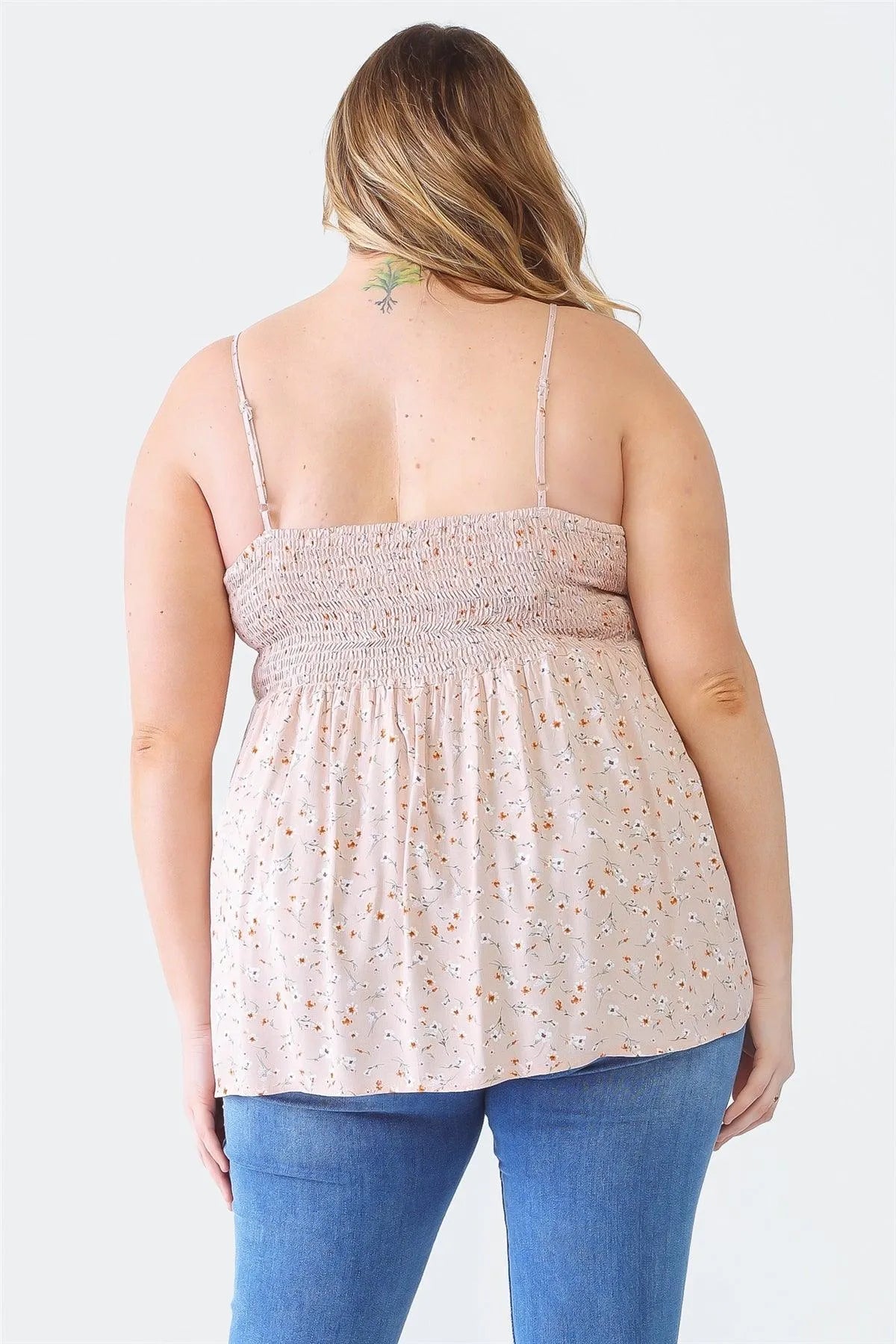 Plus Size Mauve Floral Button-Up Sleeveless Back Tie Top - Tasha Apparel Wholesale