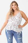 Junior Plus Off-White Floral Sleeveless Wrap Neck Flare Hem Top /1-1-1 - Tasha Apparel Wholesale