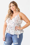 Junior Plus Off-White Floral Sleeveless Wrap Neck Flare Hem Top /2-1-1 - Tasha Apparel Wholesale