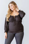 Junior Plus Black Cotton Embroidery Off-The-Shoulder Smocked Back Top /1-2 - Tasha Apparel Wholesale