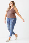 Junior Plus Mocha Ribbed Back Lace Down Detail Sleeveless Top /2-1-1 - Tasha Apparel Wholesale
