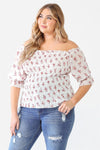 Plus Size Floral Ruched Off-The-Shoulder Puff Sleeve Top - Tasha Apparel Wholesale