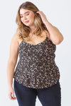 Plus Size Black Floral Ruched Flare Hem Sleeveless Top - Tasha Apparel Wholesale