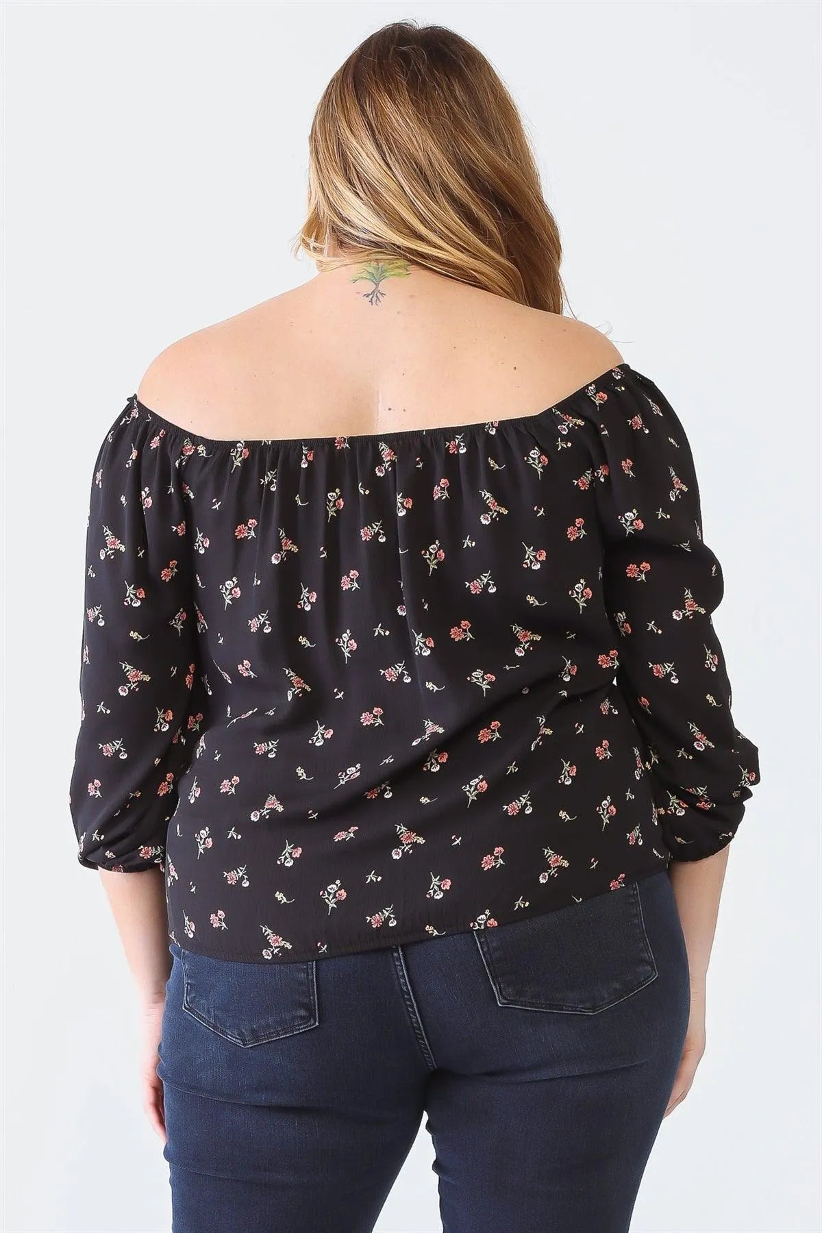 Plus Size Floral Off-The-Shoulder Ruched Crop Top - Tasha Apparel Wholesale