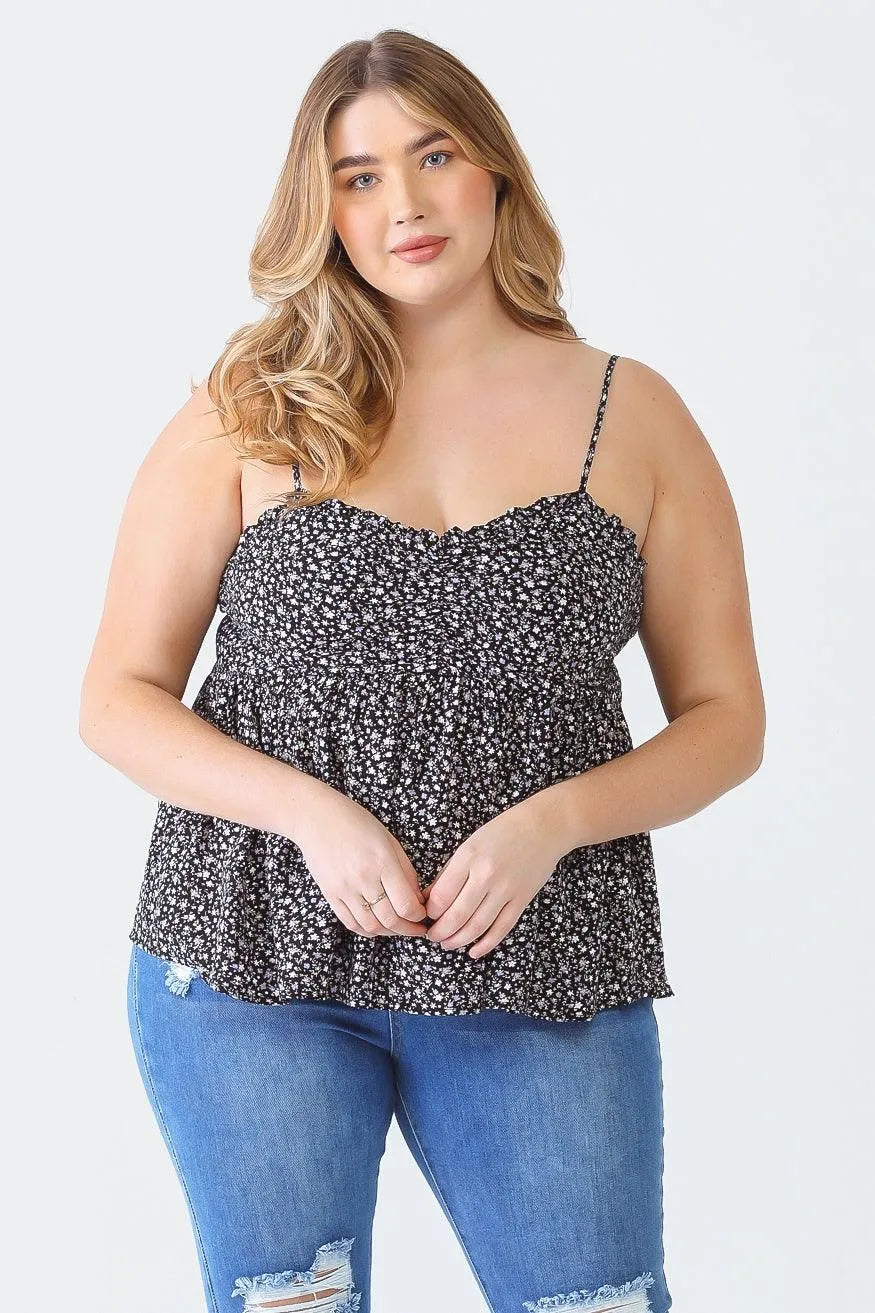 Plus Size Floral Strappy Ruched Smoked Back Top - Tasha Apparel Wholesale