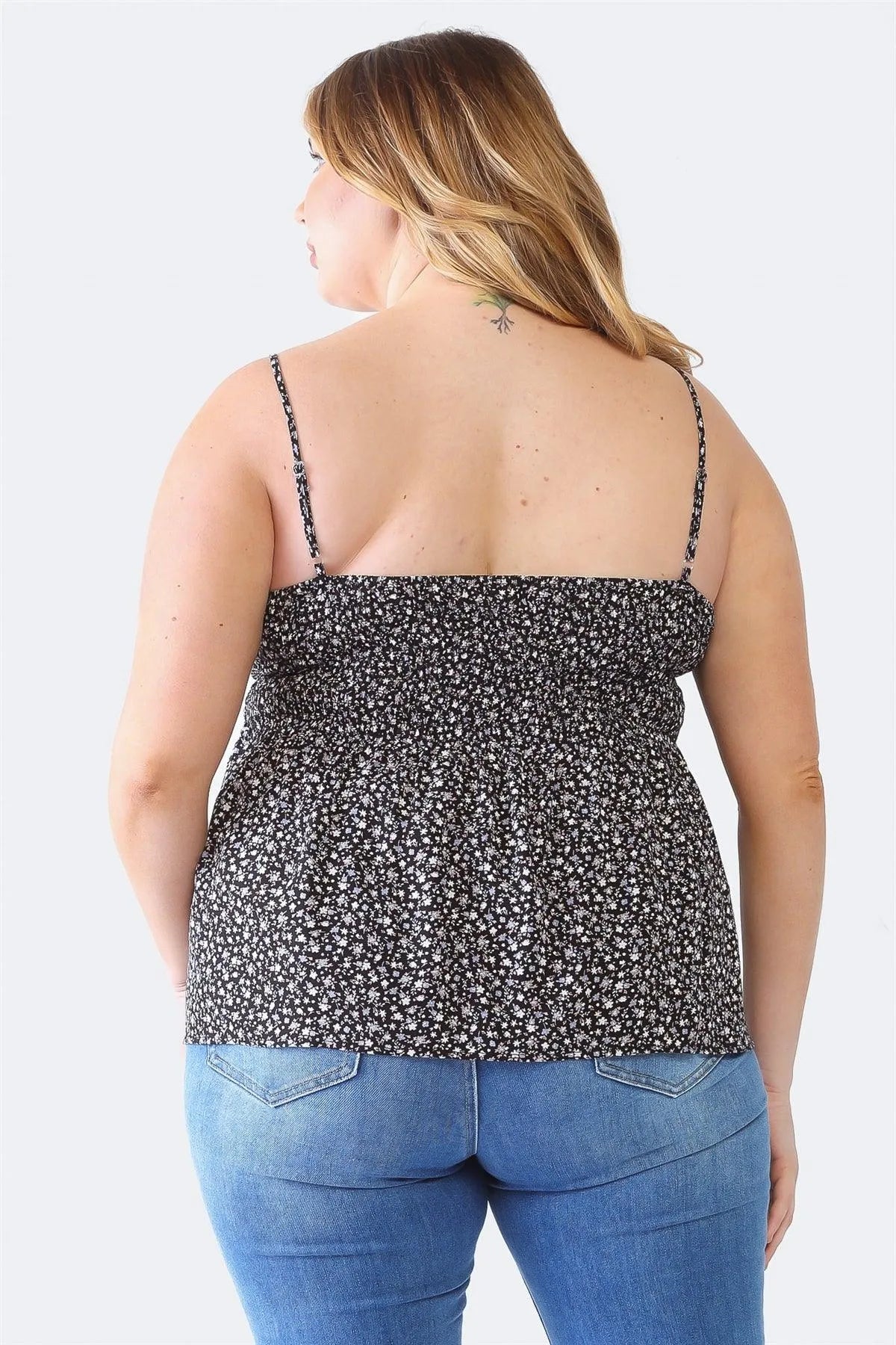 Plus Size Floral Strappy Ruched Smoked Back Top - Tasha Apparel Wholesale