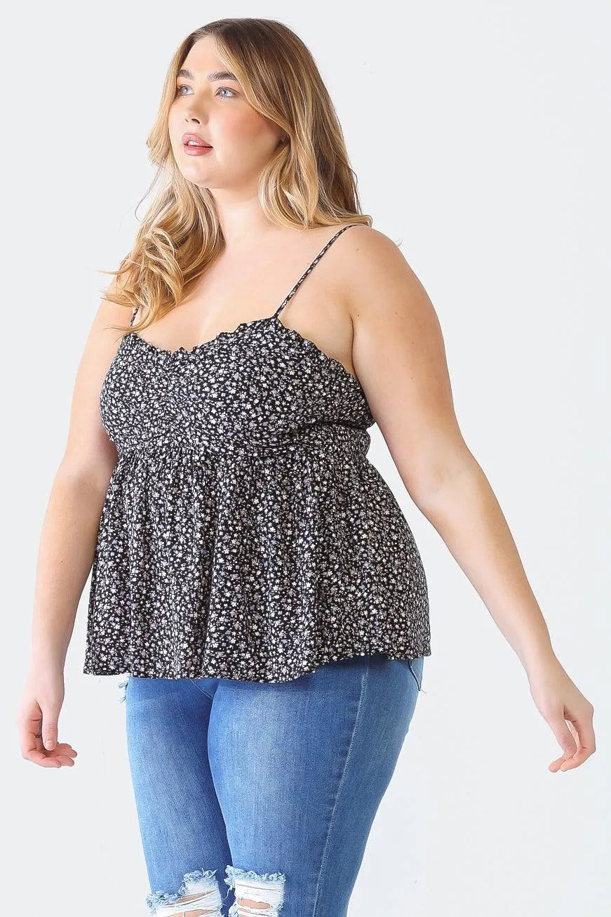 Plus Size Floral Strappy Ruched Smoked Back Top - Tasha Apparel Wholesale