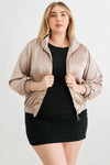 Plus Size Satin Zip-Up Mock Neck Bomber Jacket - Tasha Apparel Wholesale