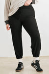 Junior Plus Black Ribbed High Waist Jogger Pants /1-1-1 - Tasha Apparel Wholesale