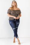 Plus Size Black Floral Chiffon Ruched Smocked Off-The-Shoulder Top /2-1-2 - Tasha Apparel Wholesale
