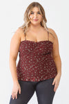 Junior Plus Burgundy Floral Ruched Sleeveless Top /1-1-1