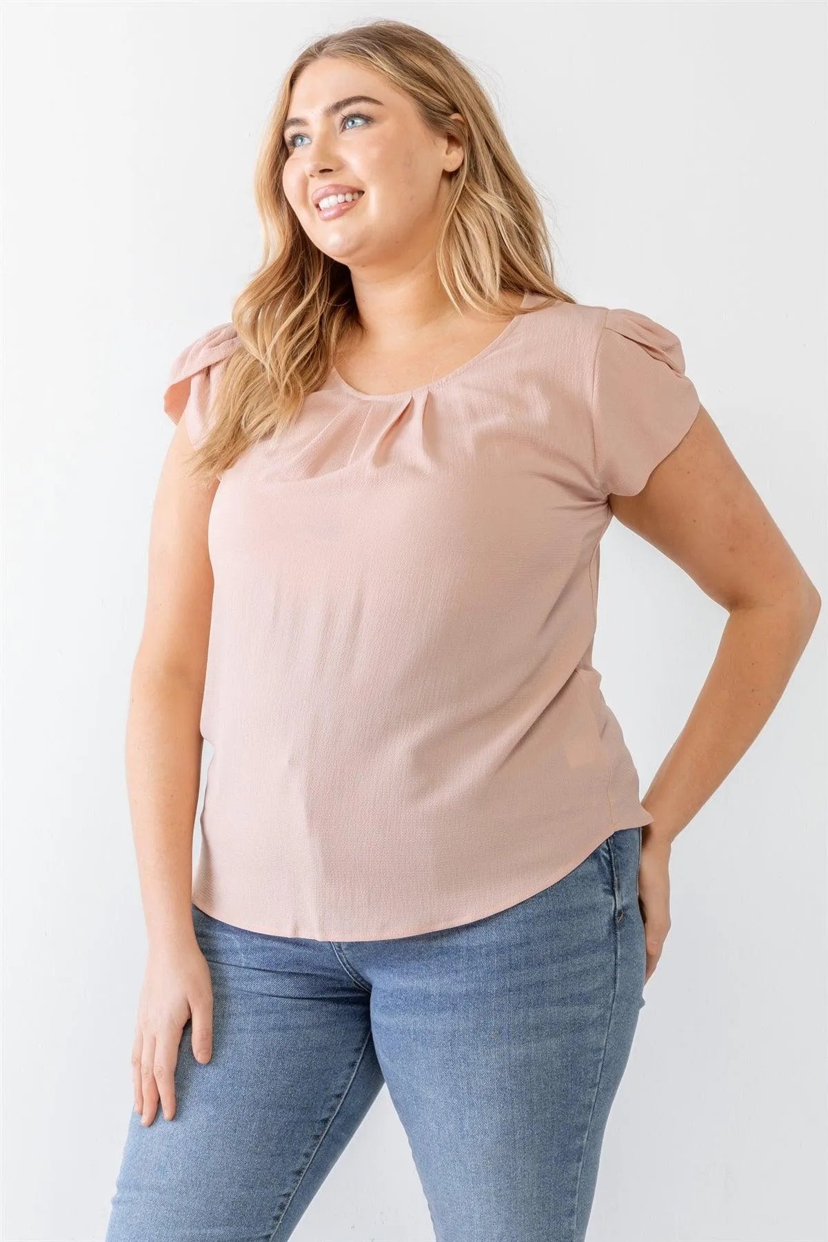 Junior Plus Dusty Pink Koshibo Textured Cap Sleeve Top /1-1-1 - Tasha Apparel Wholesale