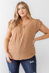 Junior Plus Khaki Koshibo Textured Cap Sleeve Top /1-1-1 - Tasha Apparel Wholesale
