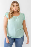 Junior Plus Mint Koshibo Textured Cap Sleeve Top /1-1-1 - Tasha Apparel Wholesale