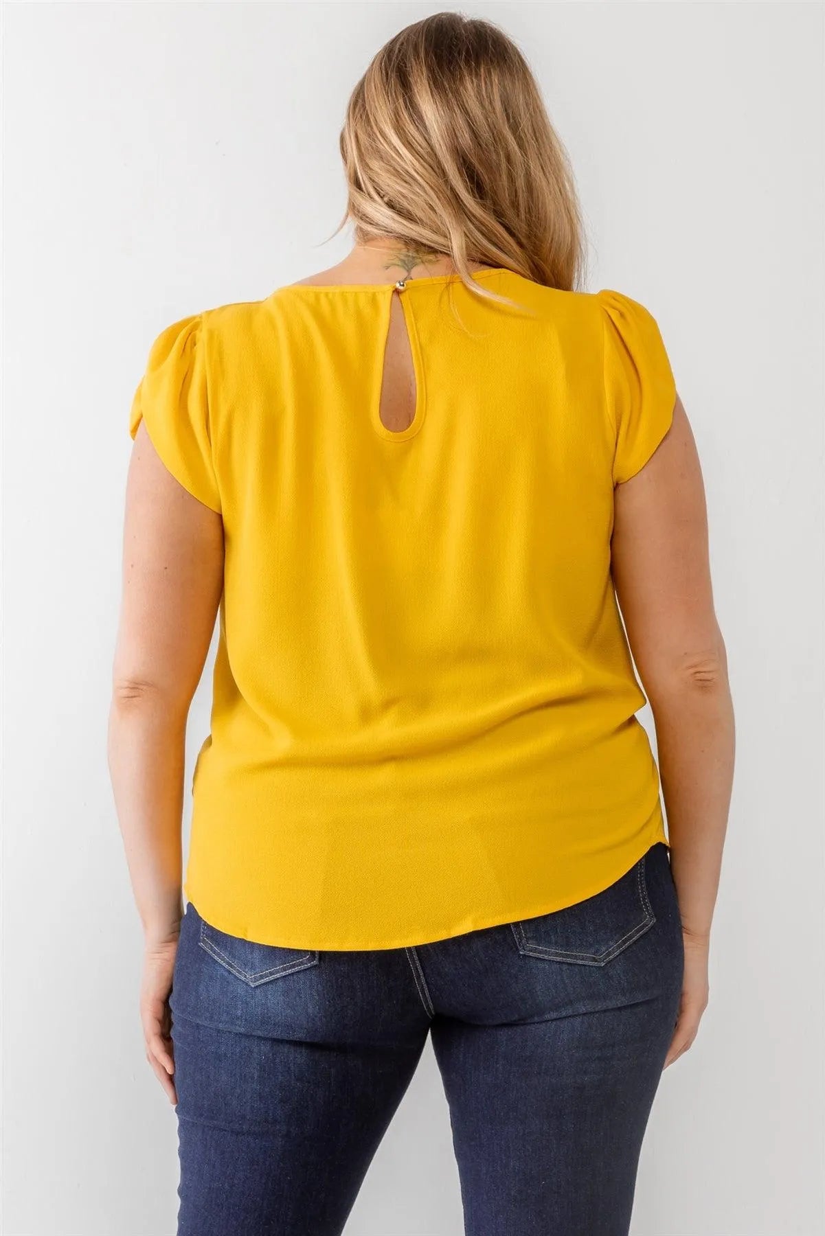 Junior Plus Mustard Koshibo Textured Cap Sleeve Top /1-1-1 - Tasha Apparel Wholesale