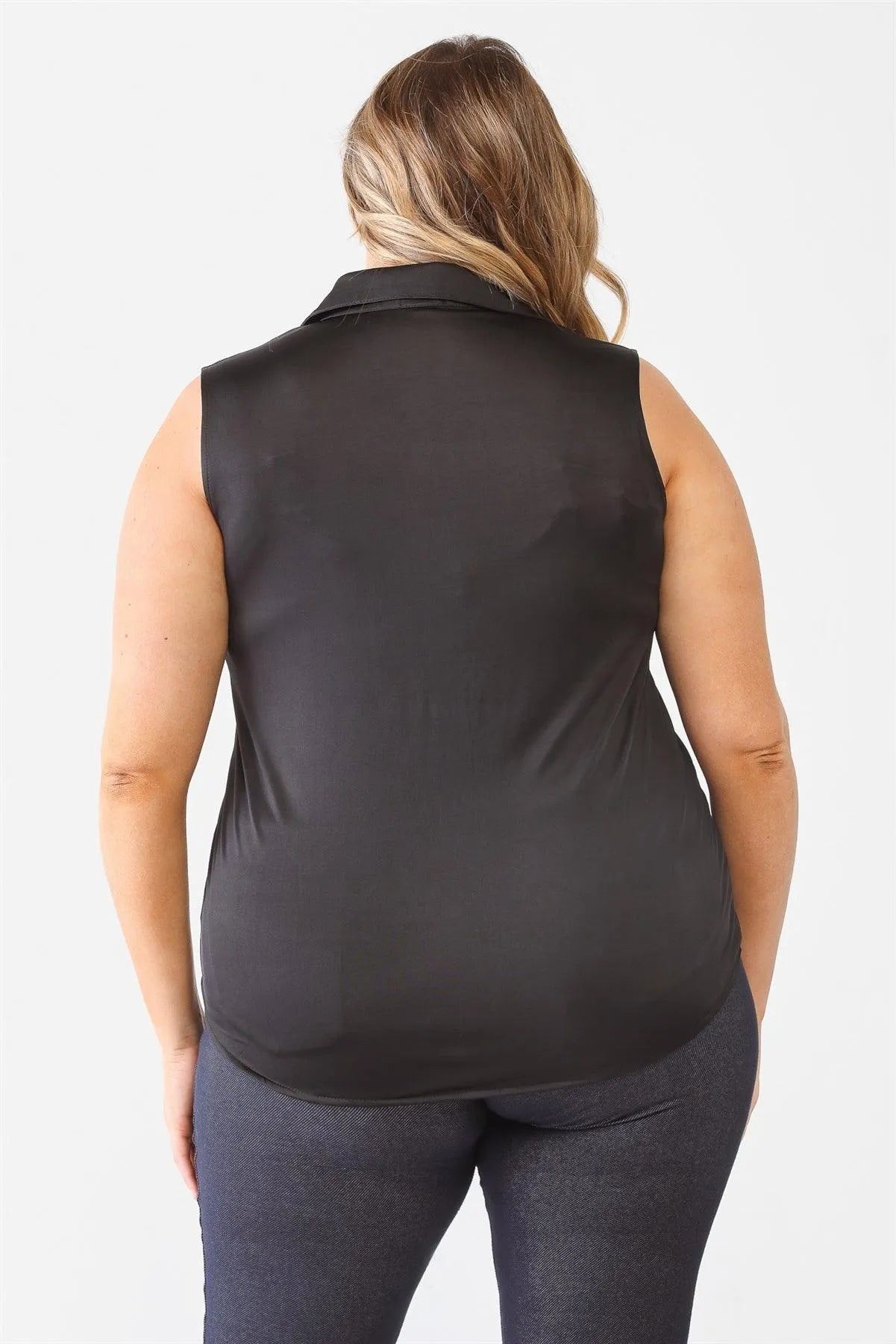 Junior Plus Black Sleeveless Shirt Top /2-1-1 - Tasha Apparel Wholesale