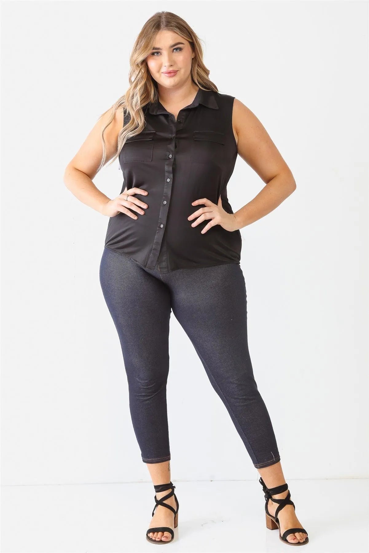 Junior Plus Black Sleeveless Shirt Top /2-1-1 - Tasha Apparel Wholesale