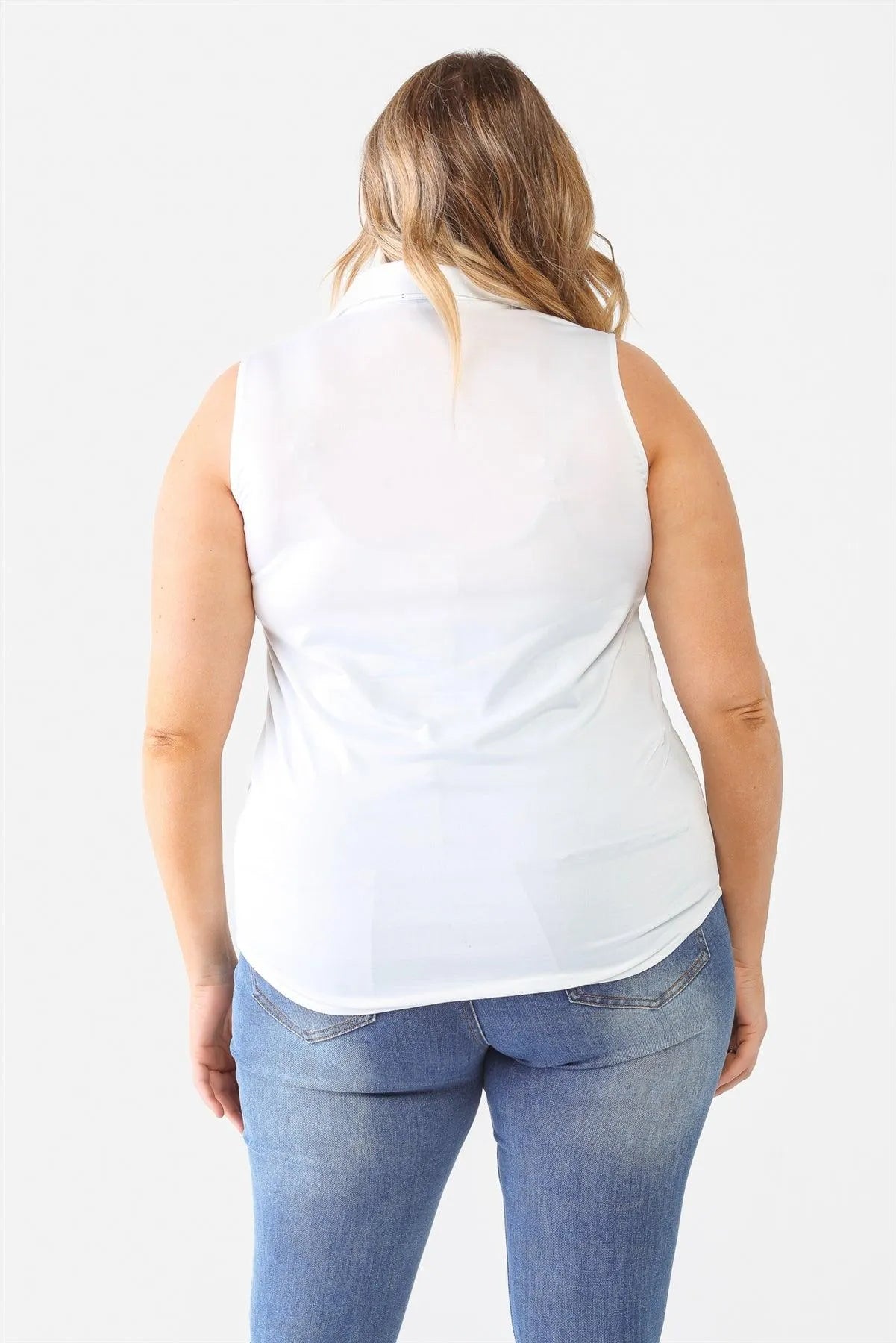 Junior Plus White Sleeveless Shirt Top /1-1-1 - Tasha Apparel Wholesale