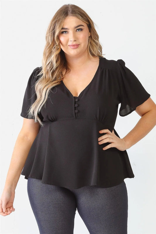 Junior Plus Black Tie Detail Flare Top /1-1-1 - Tasha Apparel Wholesale