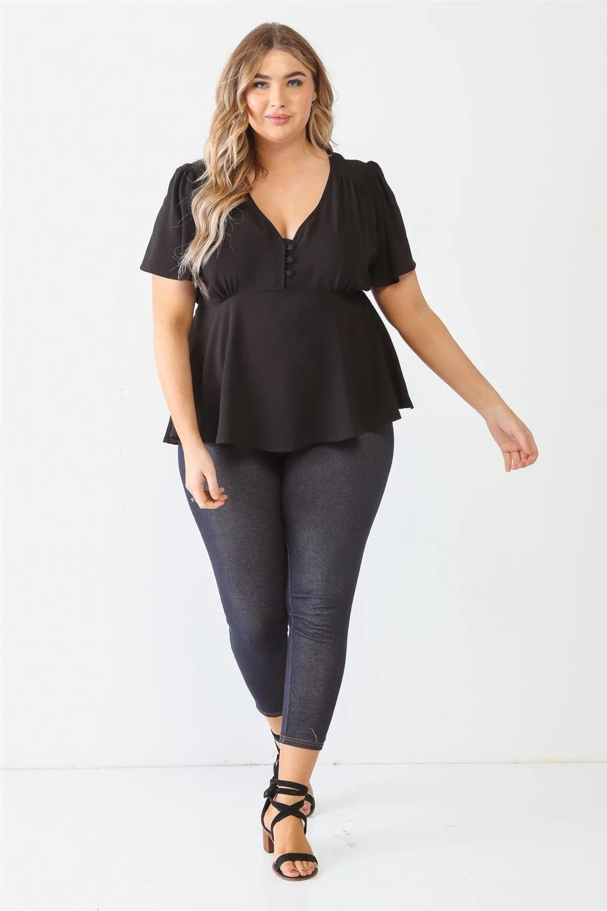 Junior Plus Black Tie Detail Flare Top /2-1-1 - Tasha Apparel Wholesale