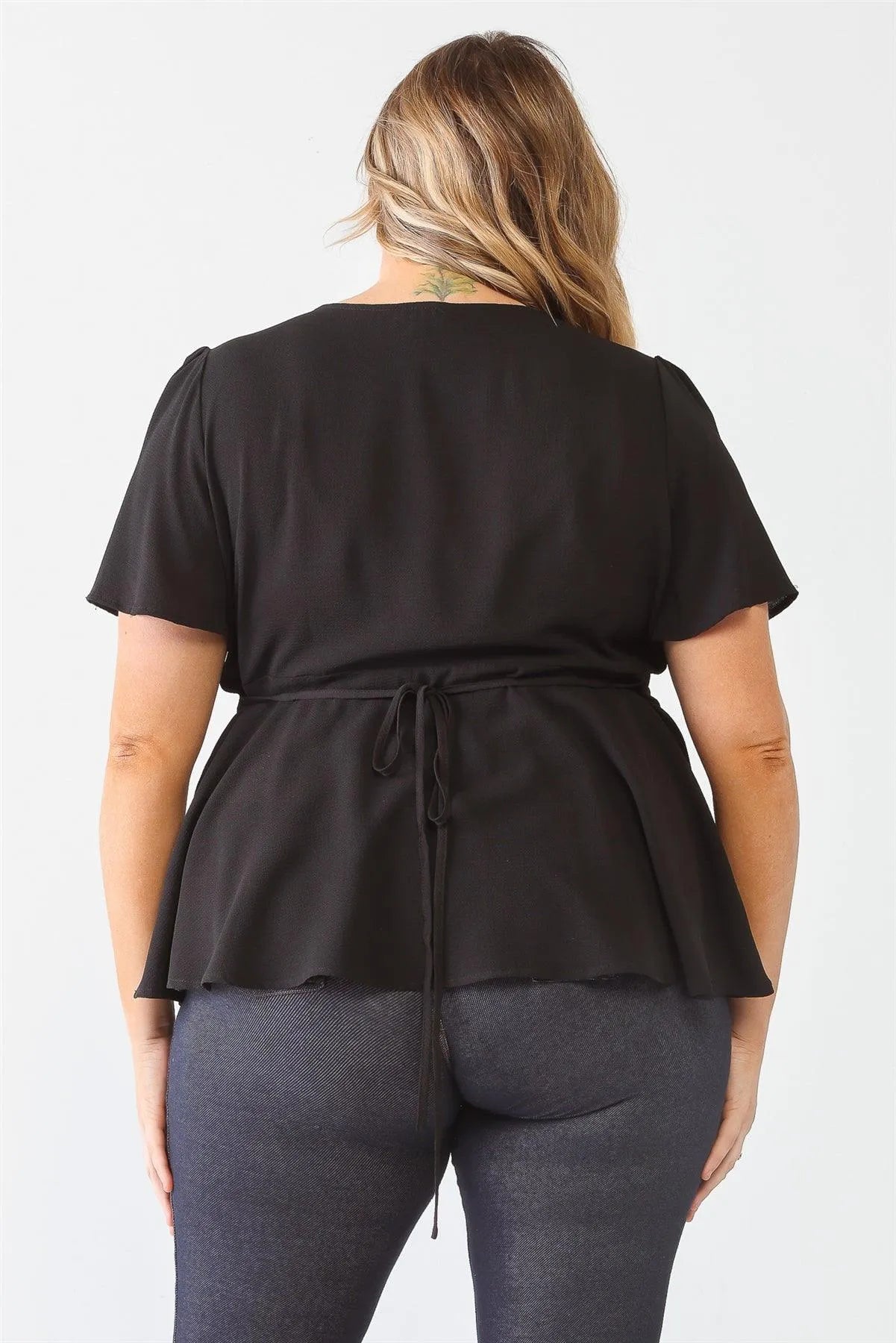 Junior Plus Black Tie Detail Flare Top /2-1-1 - Tasha Apparel Wholesale