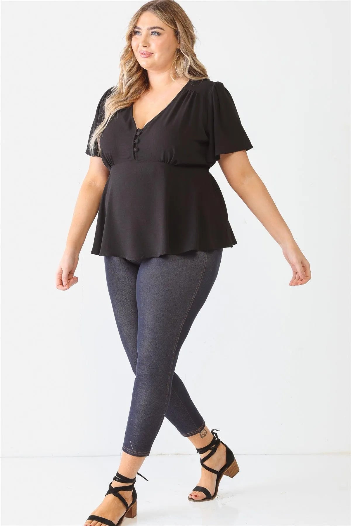 Junior Plus Black Tie Detail Flare Top /2-1-1 - Tasha Apparel Wholesale