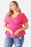 Junior Plus Fushia Tie Detail Flare Top /1-1-1 - Tasha Apparel Wholesale