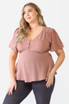 Junior Plus Mauve Tie Detail Flare Top /1-1-1 - Tasha Apparel Wholesale