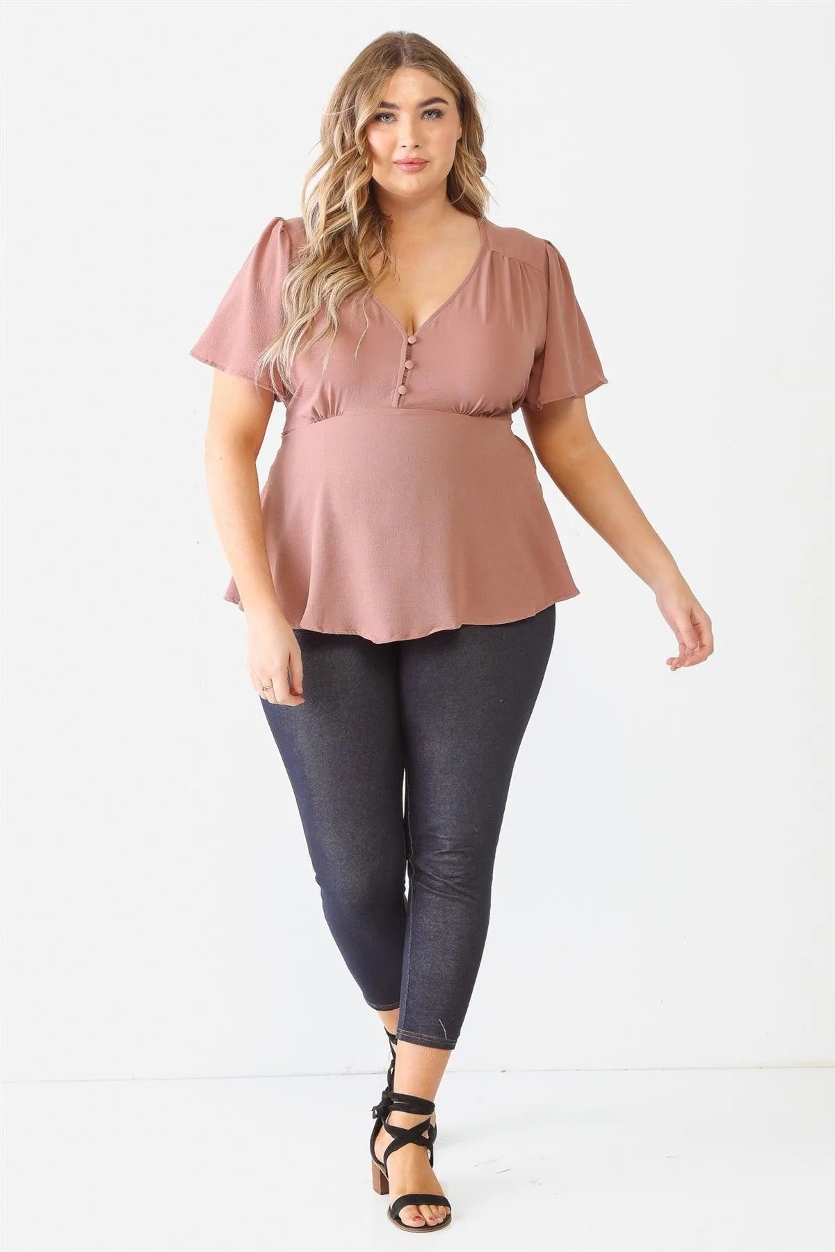 Junior Plus Mauve Tie Detail Flare Top /1-1-1 - Tasha Apparel Wholesale