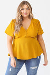 Junior Plus Mustard Tie Detail Flare Top /2-1-2 - Tasha Apparel Wholesale