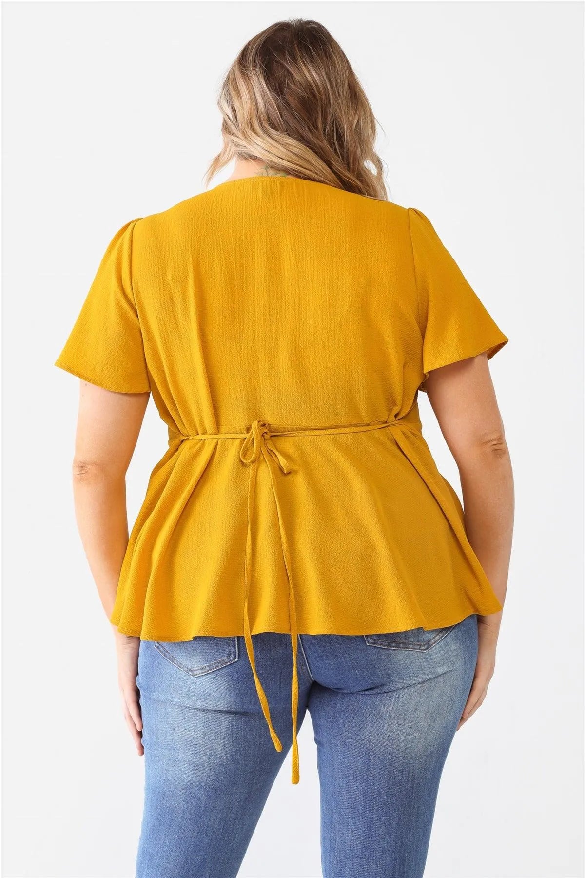 Junior Plus Mustard Tie Detail Flare Top /2-1-2 - Tasha Apparel Wholesale