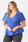 Junior Plus Royal Blue Tie Detail Flare Top /1-1-1 - Tasha Apparel Wholesale
