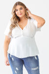 Junior Plus White Tie Detail Flare Top /1-2-1 - Tasha Apparel Wholesale