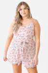 Plus Size Mauve Flower Button Belted Ruffle Romper - Tasha Apparel Wholesale