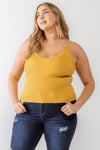 Junior Plus Mustard Ribbed Ruffle Strappy Top /1-1-1