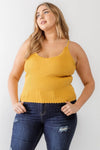 Junior Plus Mustard Ribbed Ruffle Strappy Top /1-1-1 - Tasha Apparel Wholesale