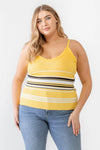 Plus Size Yellow Striped Ribbed Ruffle Tank Top - Tasha Apparel Wholesale