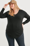 Plus Size Black Knit Back Lace-Up Curved Hem Sweater /1-1-1 - Tasha Apparel Wholesale