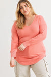 Plus Size Coral Knit Back Lace-Up Curved Hem Top - Tasha Apparel Wholesale