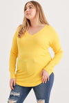 Junior Plus Yellow Knit Back Lace-Up Curved Hem Sweater /1-1-1