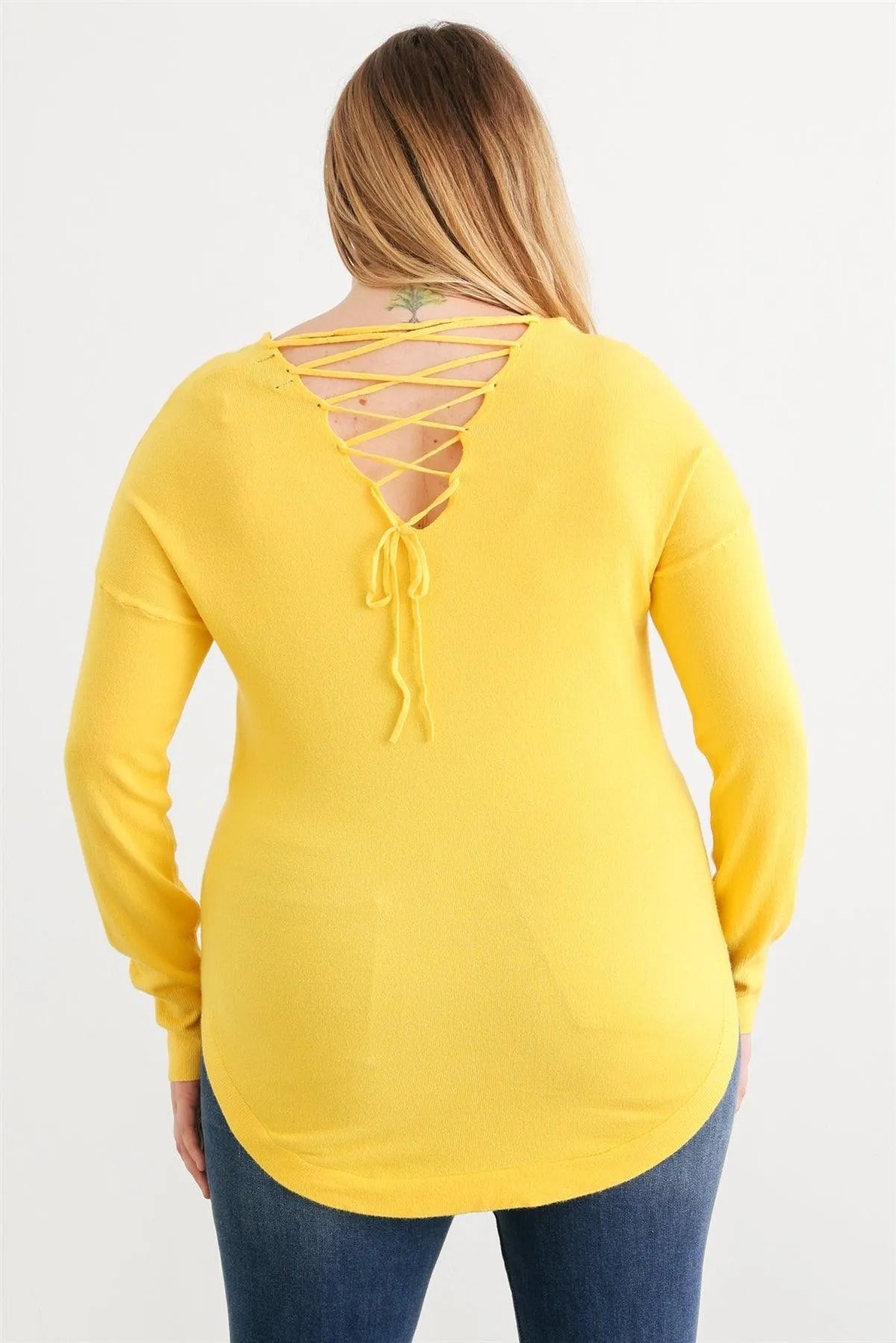 Plus Size Yellow Knit Curved Hem Top /2-1-1 - Tasha Apparel Wholesale
